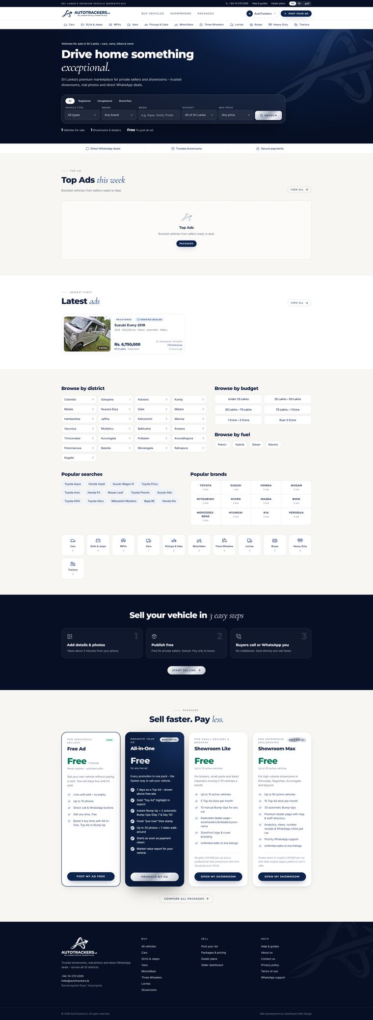 AutoTrackers.lk website designed by Cyberexpert